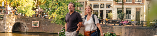 Couple walking in Amsterdam